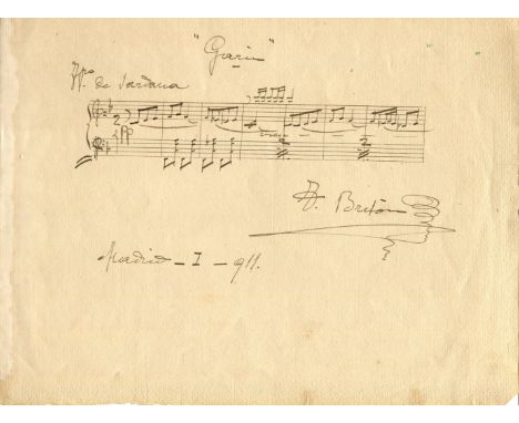BRETON TOMAS: (1850-1923) Spanish Composer. A fine A.M.Q.S., T. Breton, with flourish, to an oblong 4to page, Madrid, January