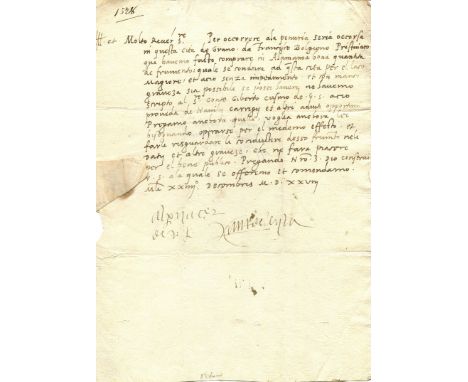 LEYVA ANTONIO DE: (1480-1536) Spanish general during the Italian Wars. A rare L.S., Al pyacer de V.S., Ant. de Leyva, one pag