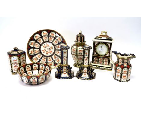 A Collection of Mason's Ironstone Pottery Masterpiece Series Limited Edition Pieces, to include a mantel clock, a pair of can