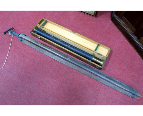 A J.H. Steward Astronomical Three Draw Telescope, with white metal makers label, 126cm extended, in a wooden box, with origin