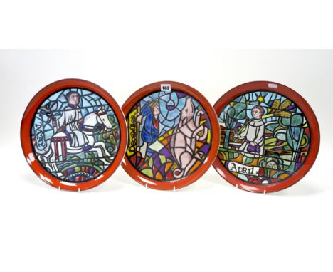 Seven Poole Pottery Medieval Calendar Plates, designed by Tony Morris and limited to a production of 1000 each, January 646/1