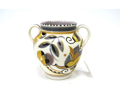 A Carter, Stabler and Adams Poole Pottery Red Earthenware Two Handled Vase, of ovoid form, painted with flowers and foliage i