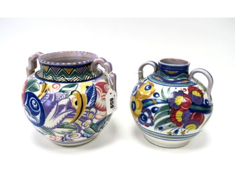 A Carter, Stabler and Adams Poole Pottery Red Earthenware Two Handled Vase, of ovoid form, painted with flowers and foliage b
