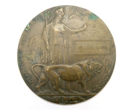 A WWI Death Plaque, to Edward Burns.