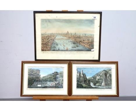 CARRINGTON BOWLES A View of the Straits in Dove Dale, coloured print, 17 x 27cm; Another, a pair, A View of the River Wye in 