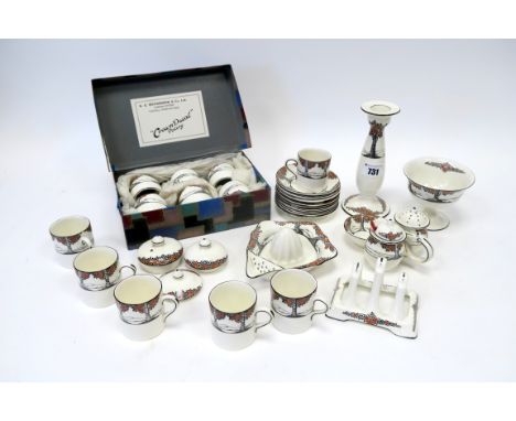 A Collection of Crown Ducal 1920's 'Orange Tree' Pattern Ceramics, to include a set of six napkin rings in original box, a pe