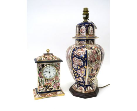 A Mason's Ironstone Pottery Table Lamp, decorated in the 'Penang' pattern with panels of flowers, mounted on an octagonal woo