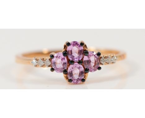 A 9ct rose gold amethyst and diamond dress ring, P 1/2, 1.7g