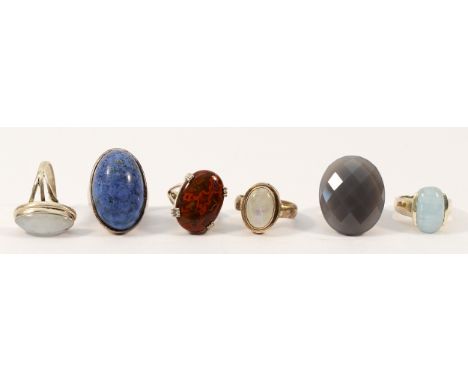 Whitney Kelly, a 925 silver gemset ring, K 1/2, together with five 925 silver gemset rings, L-S, 59g