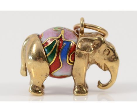 A 9ct gold and enamel bead charm in the form of an elephant, 20mm, 5.2g