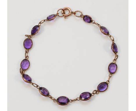A 9ct rose gold amethyst bracelet, 18.5cm, 3.3g