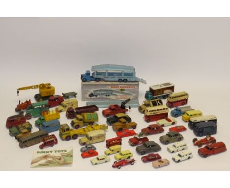 Playworn Post-War Die-cast, Commercial and private vehicles, including a boxed Dinky Supertoys 982 Pullmore car transporter  