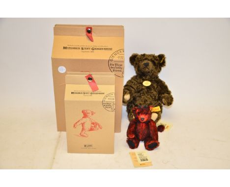 Boxed Steiff Bears, Comprising Classic 1920 jointed mohair teddy with growler 13"tall (000836) and  jointed red mohair devil 