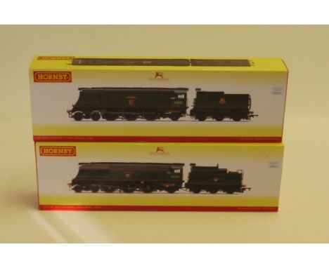 A pair of Hornby (China) unbuilt  BR green West Country Class Locomotives, R3310 34006 'Bude' and R3115 34001 'Exeter', both 