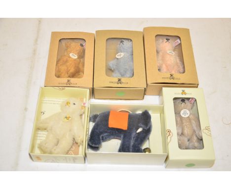 Boxed Miniature Steiff Club Animals, Comprising five bears, 2002 2003, 2004, 2005 and 2008 together with 2007 Elephant, G-E, 