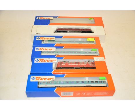 German HO Gauge Diesel and Electric Locomotives and Coaches by Roco and Trix, comprising Roco ref 43540, a DB V200 diesel-hyd