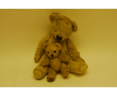 Two Post-War Chad Valley Teddy Bears, The larger with blonde mohair, black stitched nose and mouth, swivel head and jointed l