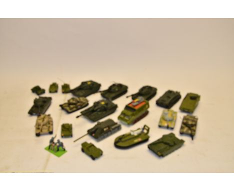 Post-War Play-Worn Corgi and Dinky Military Vehicles, A group of tanks and armoured vehicles including a Dinky Leopard tank a