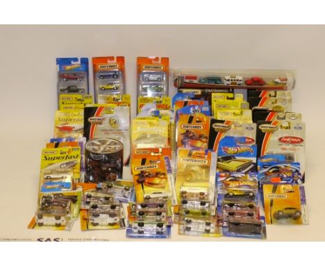 Packaged Modern Hot Wheels and Matchbox Models, All 1:64 scale vintage and modern private and commercial vehicles, mostly sho