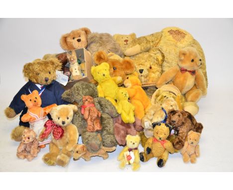 A Collection of Vintage and modern Teddy Bears, Including jointed and mohair examples comprising a large straw filled bear (h