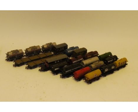 Unboxed OO Gauge Freight Stock by Bachmann and Others, including assorted tank wagons, Queen Mary brake van (SR brown), two G