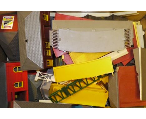 A Collection of Early Triang OO Gauge Buildings and Scenic Accessories, some boxed, including girder bridge and supports, lev
