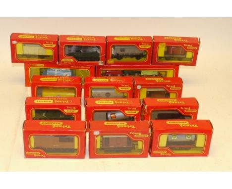 Boxed Triang and Triang-Hornby OO Gauge Freight Stock, including R347 green Engineering wagon, bulk grain, drop-side, open an