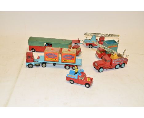 Play-Worn Corgi Chipperfield's Circus, Including, Articulated Horse box, International Truck,  Scammell Crane, Landrover and 