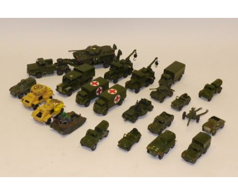 Play-worn Dinky and Dinky Supertoys Military Models, Including, 660 Mighty Antar tank transporter and  651 Centurion tank, 66