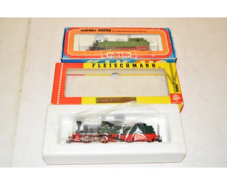 German HO Gauge Steam Locomotives by Fleischmann and Marklin-Hamo, comprising Fleischmann ref 4110, an 0-4-0 with tender in g
