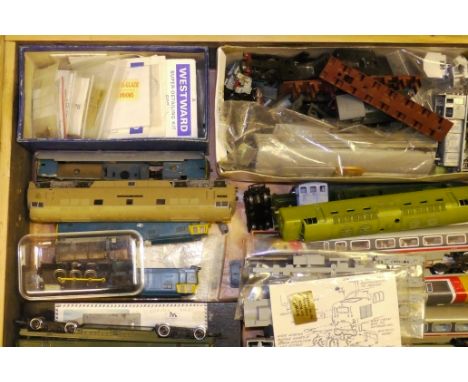 Various OO Gauge Diesel Locomotive Bodies Mechanisms and Super-detailing Parts, a substantial box of locomotive bodies and pa