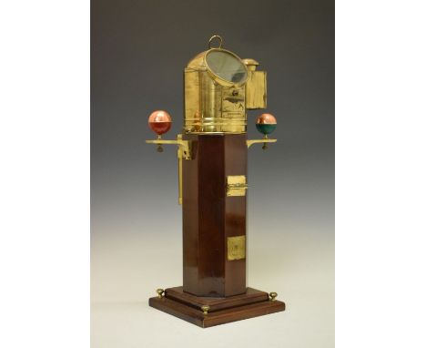 Brass and walnut-cased compass and binnacle, C.Plath, Hamburg, the gimballed compass with 'floating' bubble dial, plaque bene