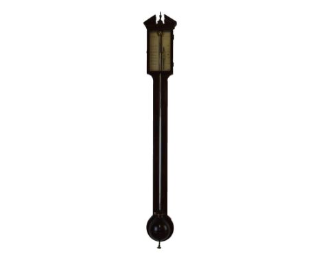 George III mahogany-cased stick barometer, George Richardson, Leadenhall St London, circa 1807, with engraved silvered regist