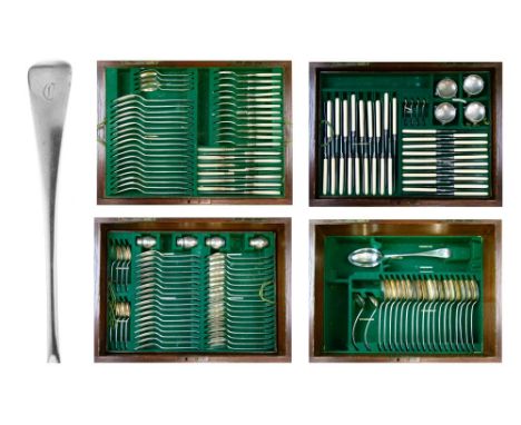 Edward VII canteen of silver Old English pattern flatware, comprising eighteen each of table forks and spoons, dessert forks 