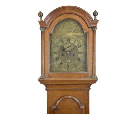 George III oak-cased eight day brass-dial longcase clock, Baker, Malling, circa 1800, the twelve-inch break arch dial with Ro