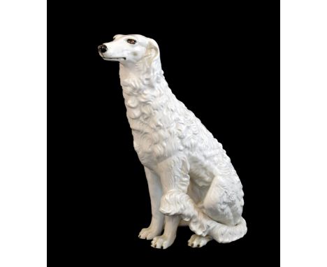 Large 20th Century ceramic model of a seated Borzoi dog, probably Italian circa 1970, realistically-modelled with textured fu