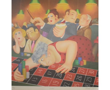 Beryl Cook (1926-2008) - Signed limited edition coloured print - 'Roulette', No.305/395, titled and signed in pencil to the m