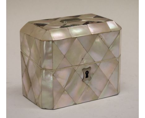 Late 19th/early 20th Century mother-of-pearl and abalone shell perfume or scent bottle casket, of canted oblong form with loz
