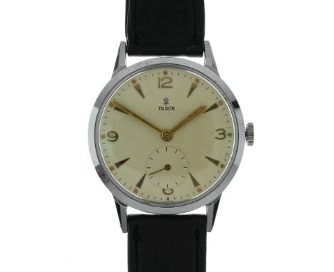 Tudor - Gentleman's vintage stainless steel-cased mid-size wristwatch, cream dial with Arabic quarters and baton hour markers