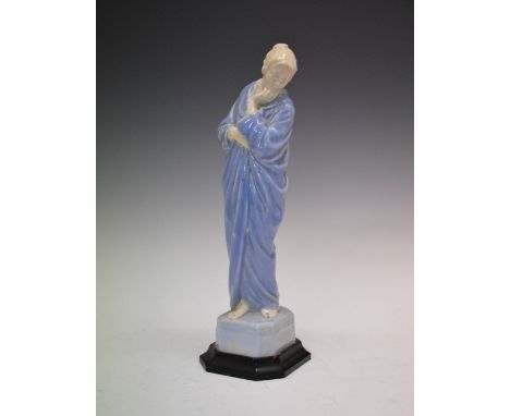 J. M. Riding - Early 20th Century pale blue glazed terracotta figure, in the manner of Charles Vyse, modelled as a maiden wra