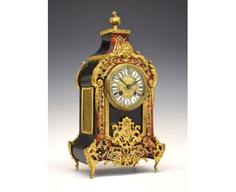 Late 19th Century French red bolle mantel clock, with 4-inch cellular Roman dial, two-train movement striking on a posted coi