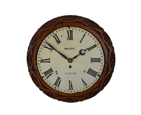 Local Interest - Late 19th/early 20th Century carved pine single fusee wall clock, Warry, Clifton, circa 1900, the 12.5-inch 