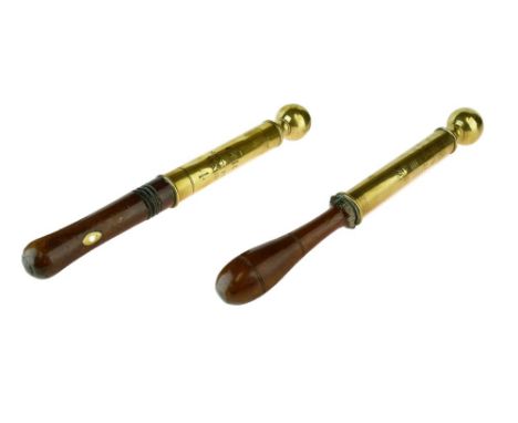 Local Interest - Two brass-sleeved treen dock yard tipstaffs or staves, one engraved GIIII R St Mary Port Ward 4, the second 