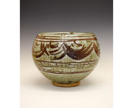 John Leach (b.1939) for Muchelney Pottery - Large stoneware footed bowl, with Dolomite and Tenmoku glaze, impressed marks and