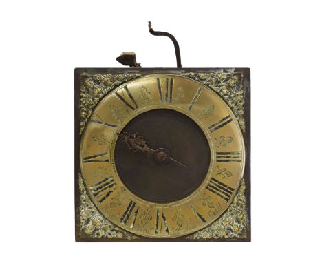 Early to mid 20th Century brass single-hand longcase clock dial and movement, Richard Viall, Weston, the 9.5-inch square dial