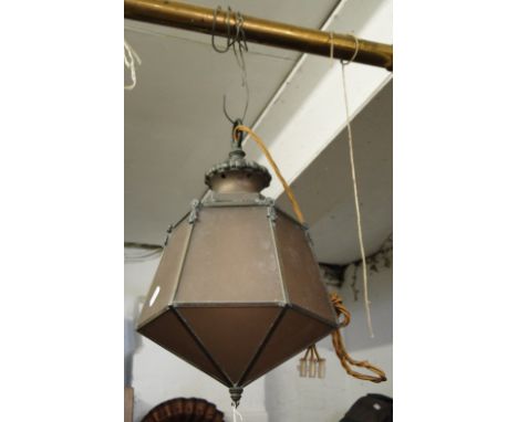 A Hexagonal pink glass ceiling light