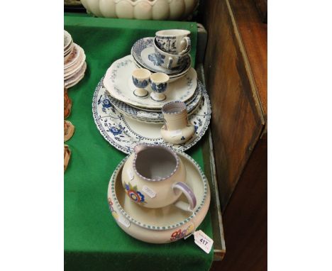 Carter, Stabler & Adams Poole Pottery jug, bowl and vase, and various blue and white china.