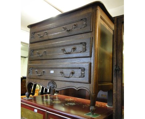 A French oak parquetry top 3 drawer commode