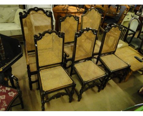 Set of 6 Carolean style cane panel dining chairs (4 + 2)