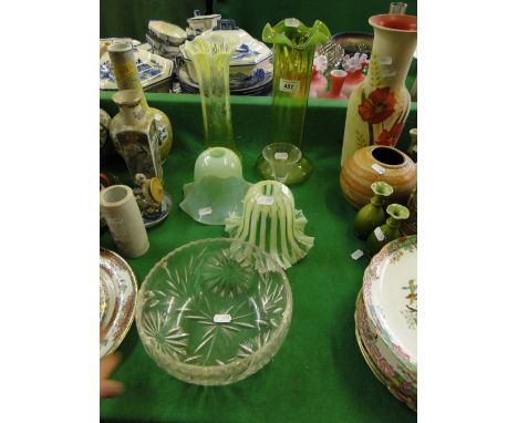 Vaseline glass vase, lamp shades, etc.
